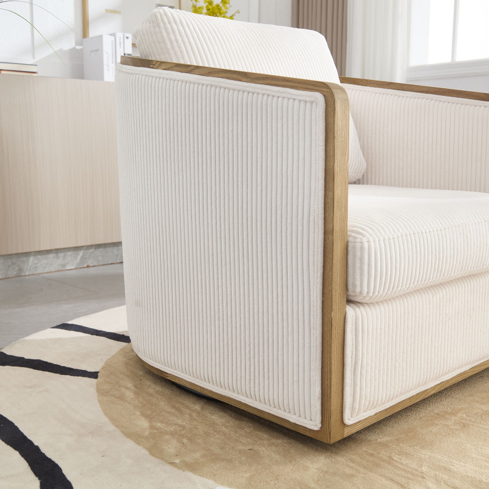 Corduroy Barrel Chair, 360 Degree Swivel