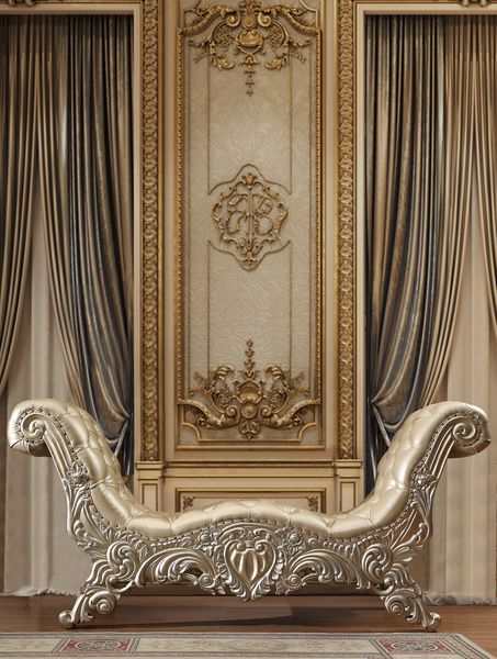 ACME Vatican - Bench - PU Leather, Light Gold & Champagne Silver Finish | Meri Furniture