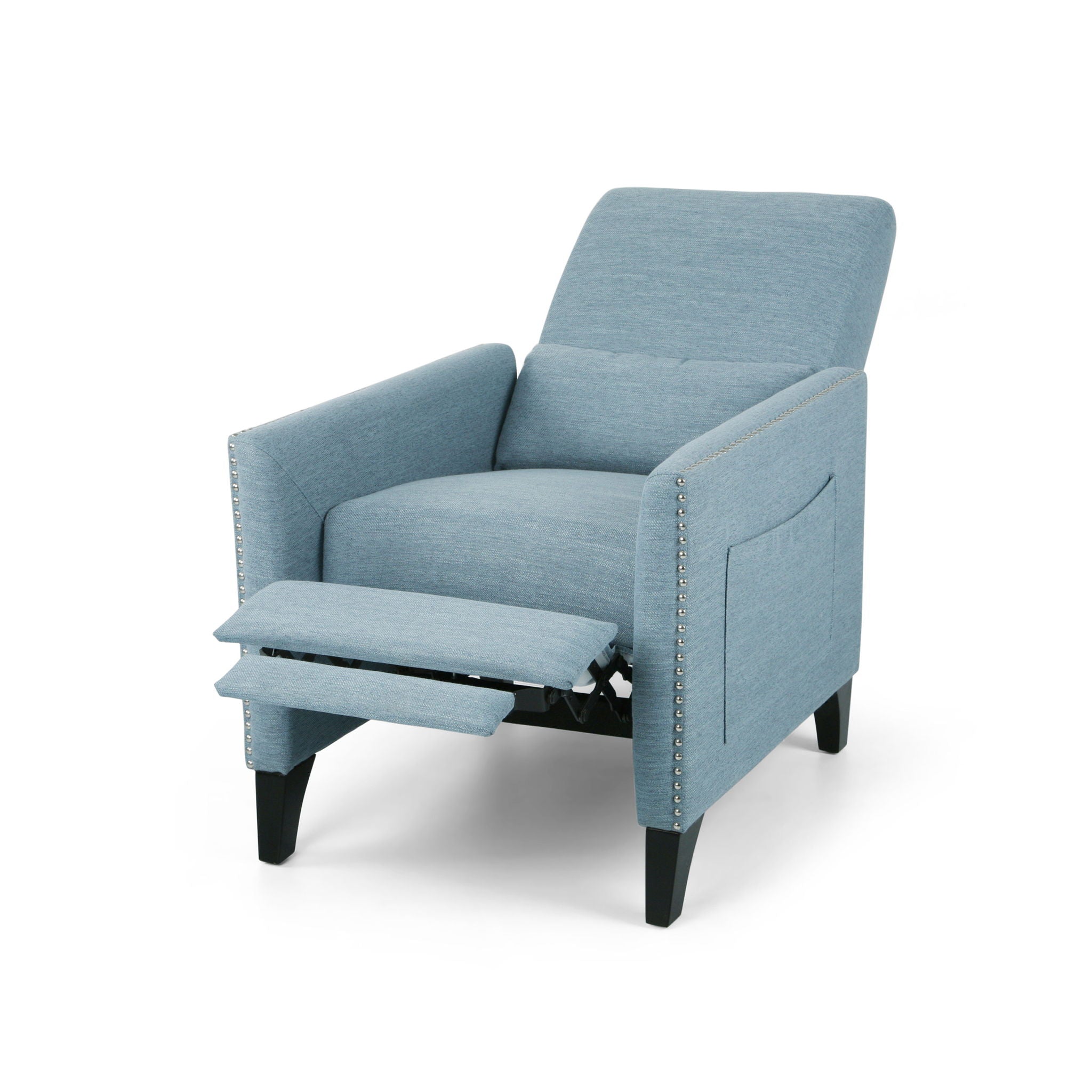 Repose Upholstered Recliner Chair With Nailhead Trim And Side Pocket - Light Blue