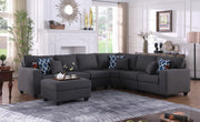 Cooper 125"W Dark Gray Linen 7Pc Reversible L-Shape Sectional Sofa with Ottoman and Cupholder