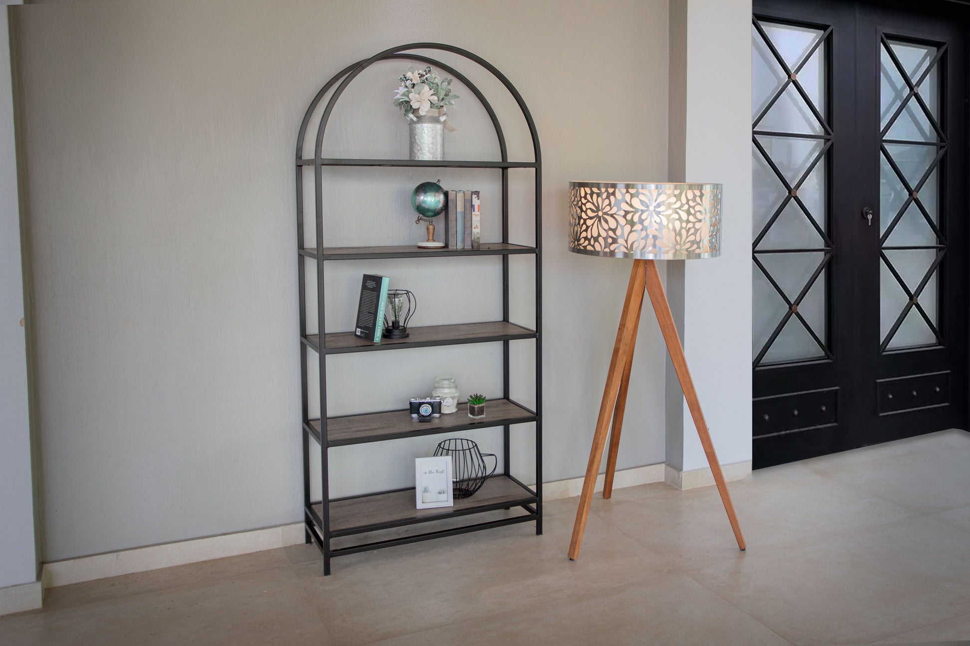 International Furniture Direct Blacksmith - Bookcase - Truffle Brown / Oil Black | Meri Furniture