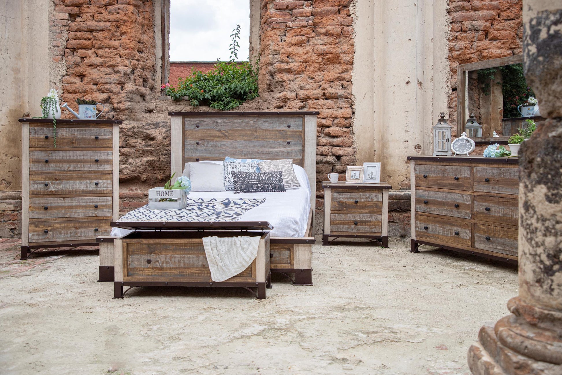 International Furniture Direct Antique - Dresser With 6 Drawer / 1 Door - Multicolor | Meri Furniture