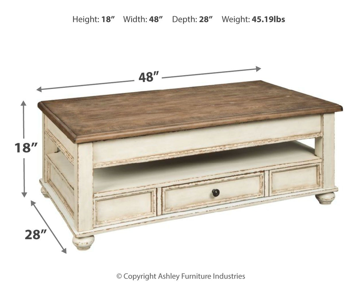 Ashley Furniture Realyn - White / Brown - Lift Top Cocktail Table | Meri Furniture