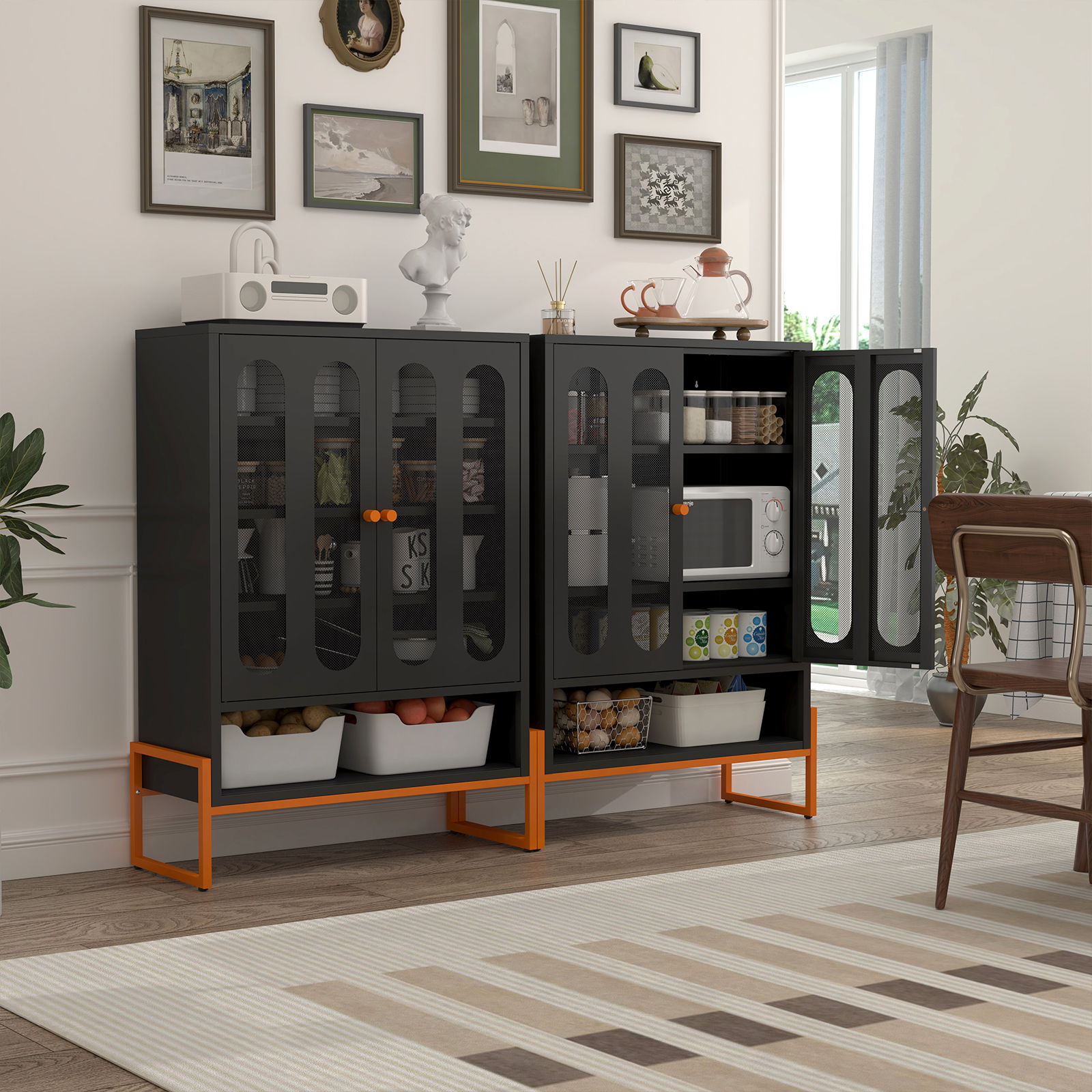 Modern Metal Shoe Cabinet With DoublebSided Mesh Doors And Adjustable Partitions