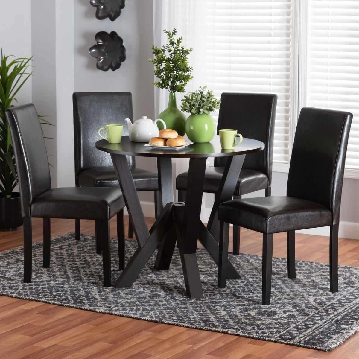 Rosi Modern Espresso Brown Faux Leather and Wood 5-Piece Dining Set