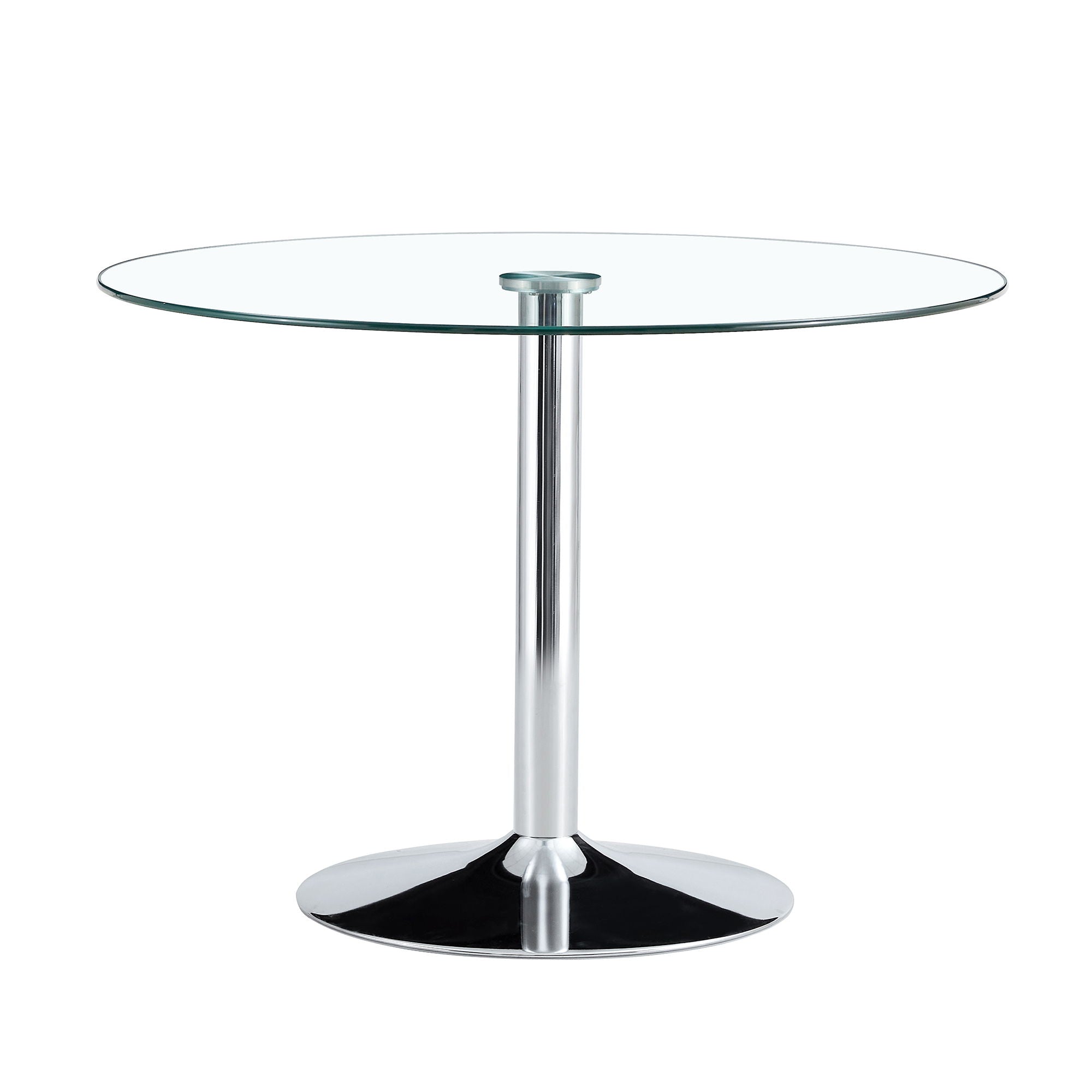 Modern Minimalist Circular Dining Table With Glass Top And Electroplated Metal Legs For Restaurants And Living Rooms - Silver / Transparent