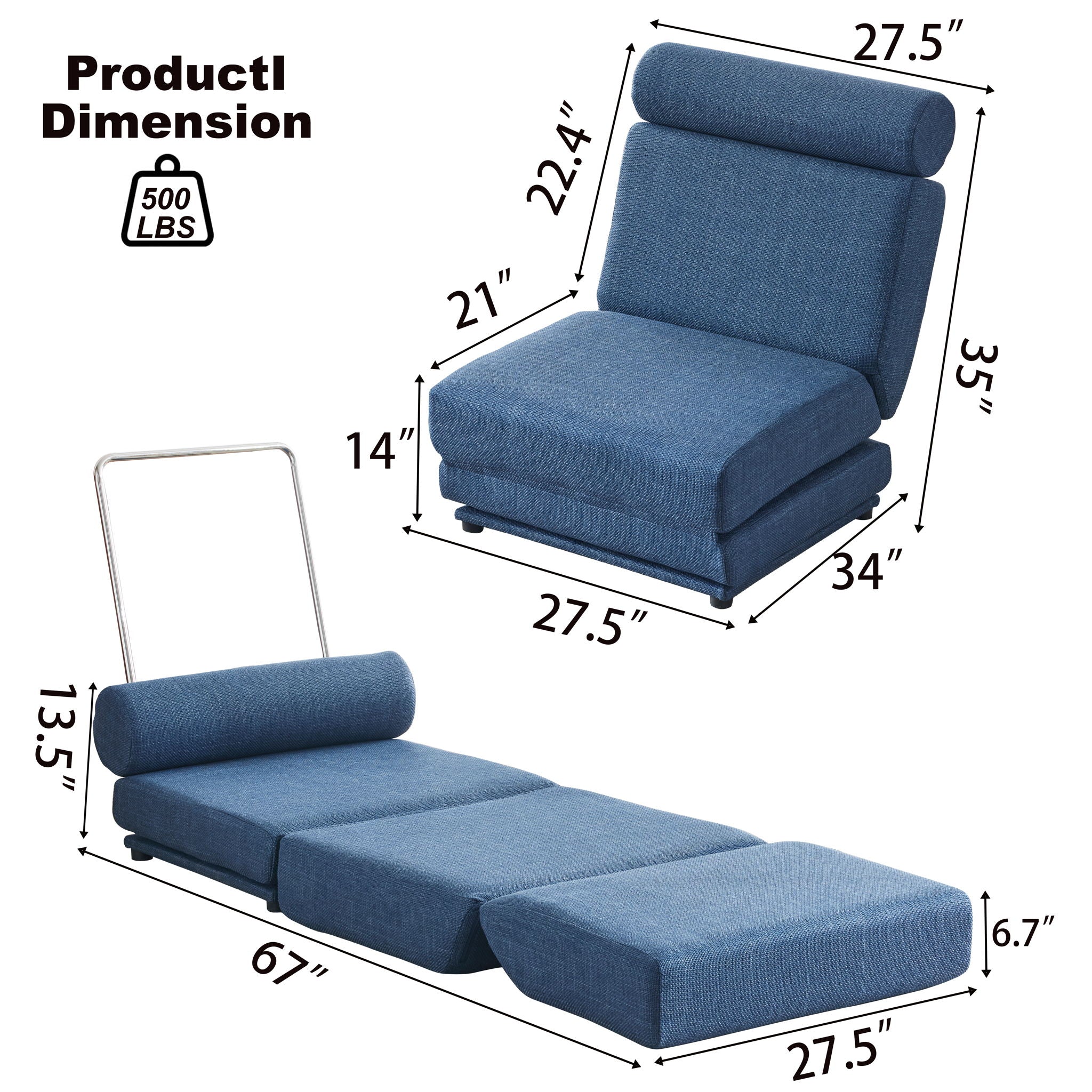 Foldable Single Chair Sofa Bed With Pillow, Easy To Store, Breathable And Wearable Linen