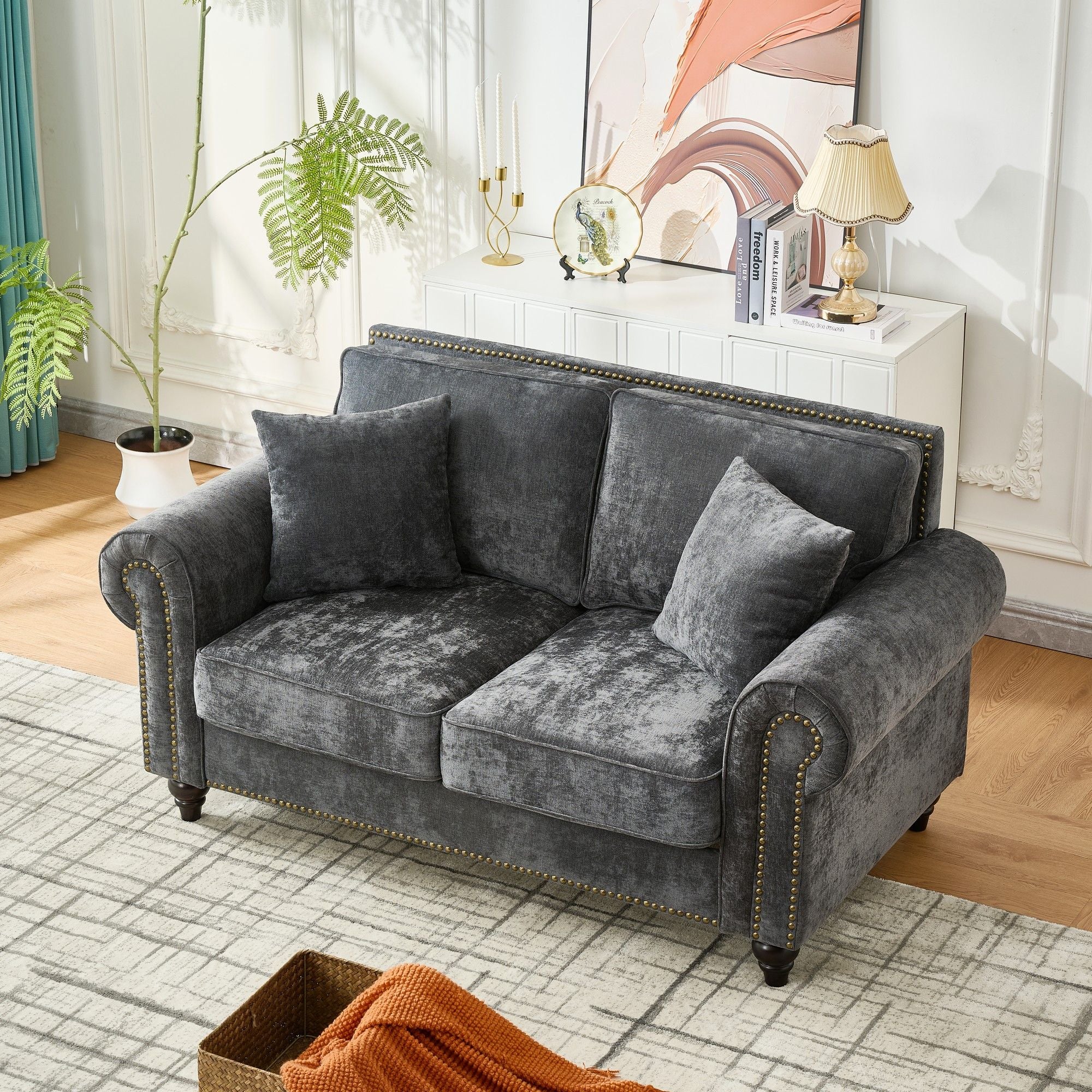 2 Seater Sofa With Rolled Arms, Tufted Upholstered Couch