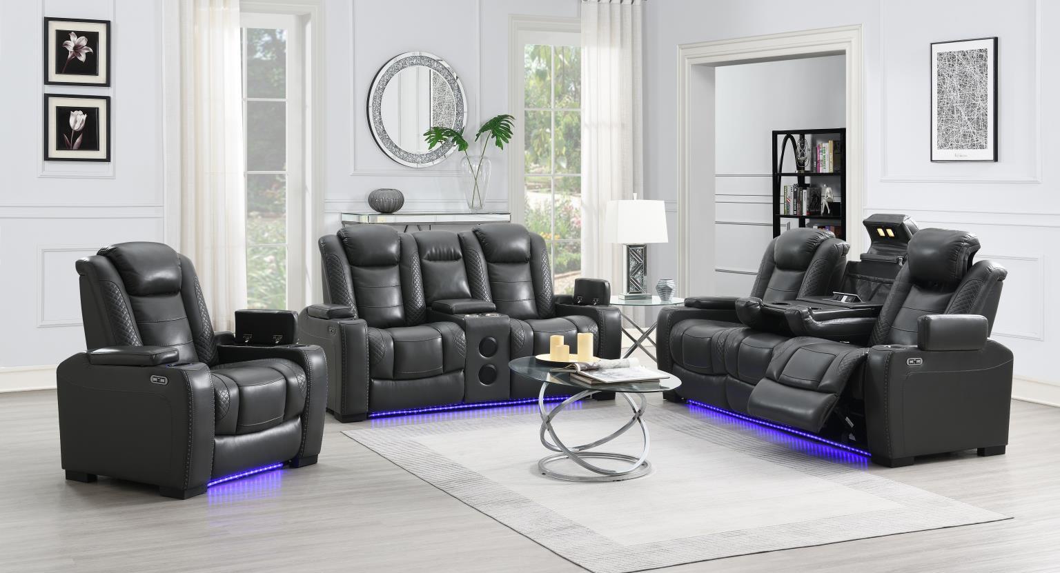 U93 - LED Power Reclining With Power Headrest, Bluetooth Speaker, And Drop Down Table Loveseat - Dark Gray