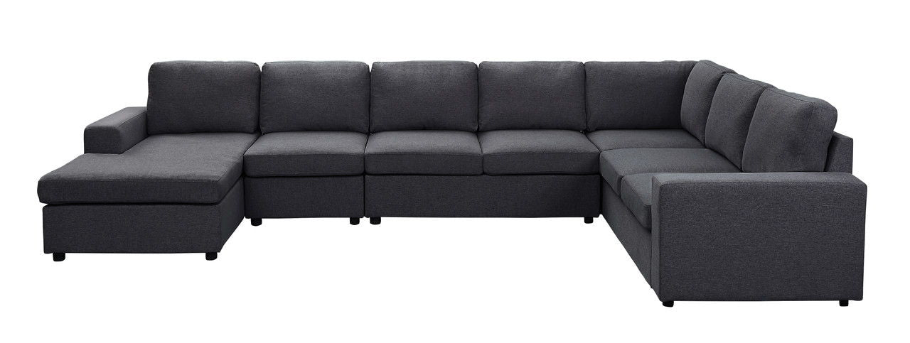 Tifton 146.5"W Modular Sectional Sofa with Reversible Chaise in Dark Gray Linen