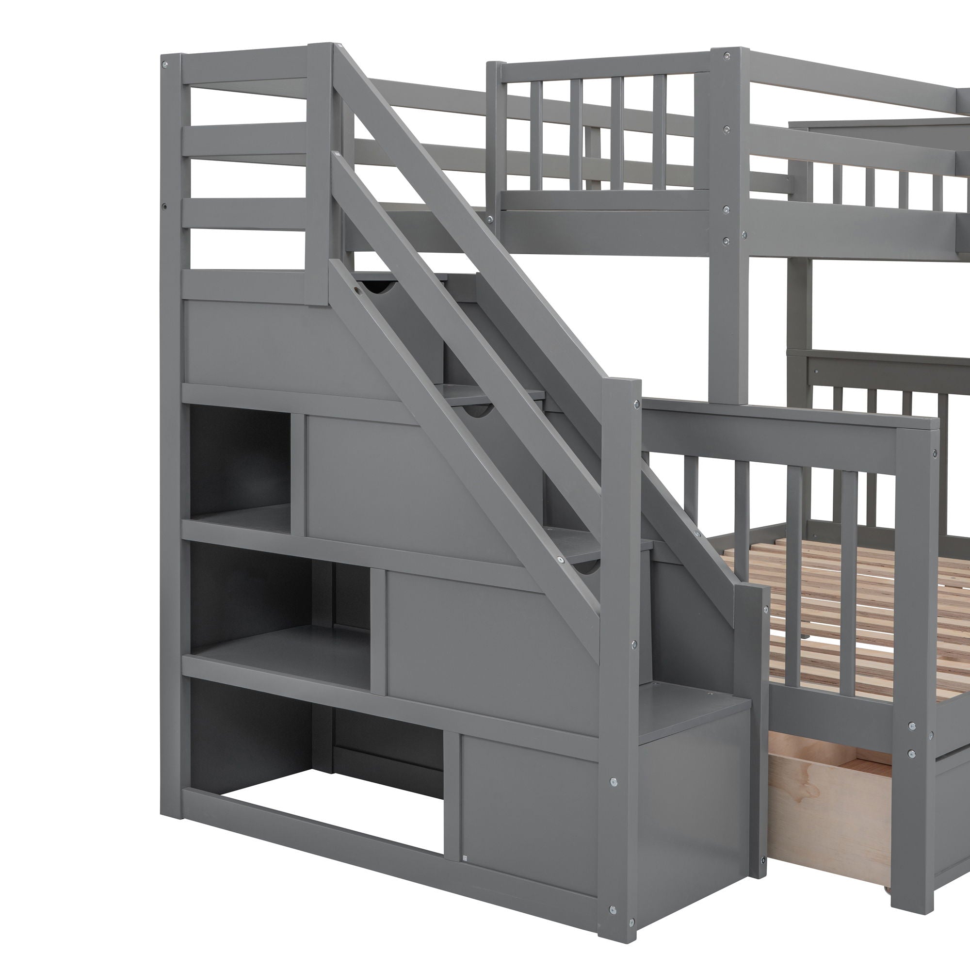 L Shaped Bunk Bed With 3 Drawers, Portable Desk And Wardrobe