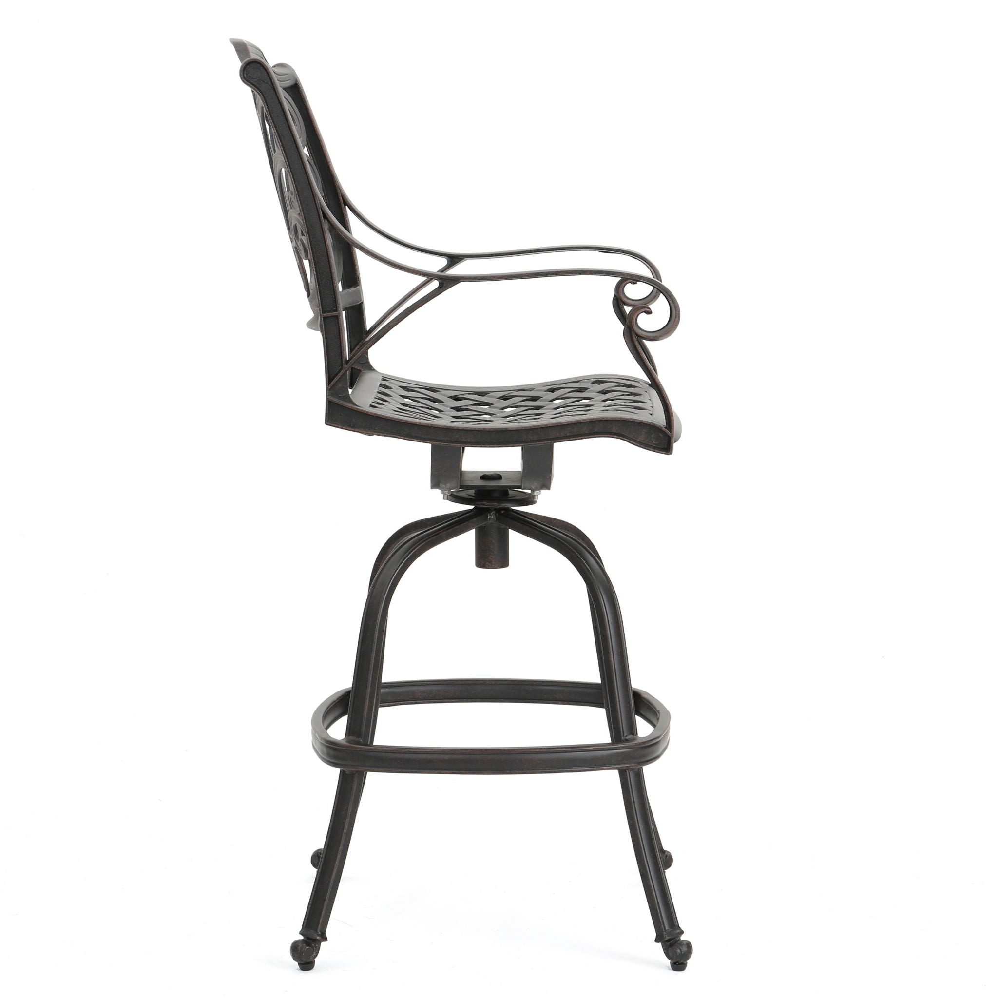 Outdoor Cast Aluminum Swivel Bar Stool With Scrolled Arms - Bronze