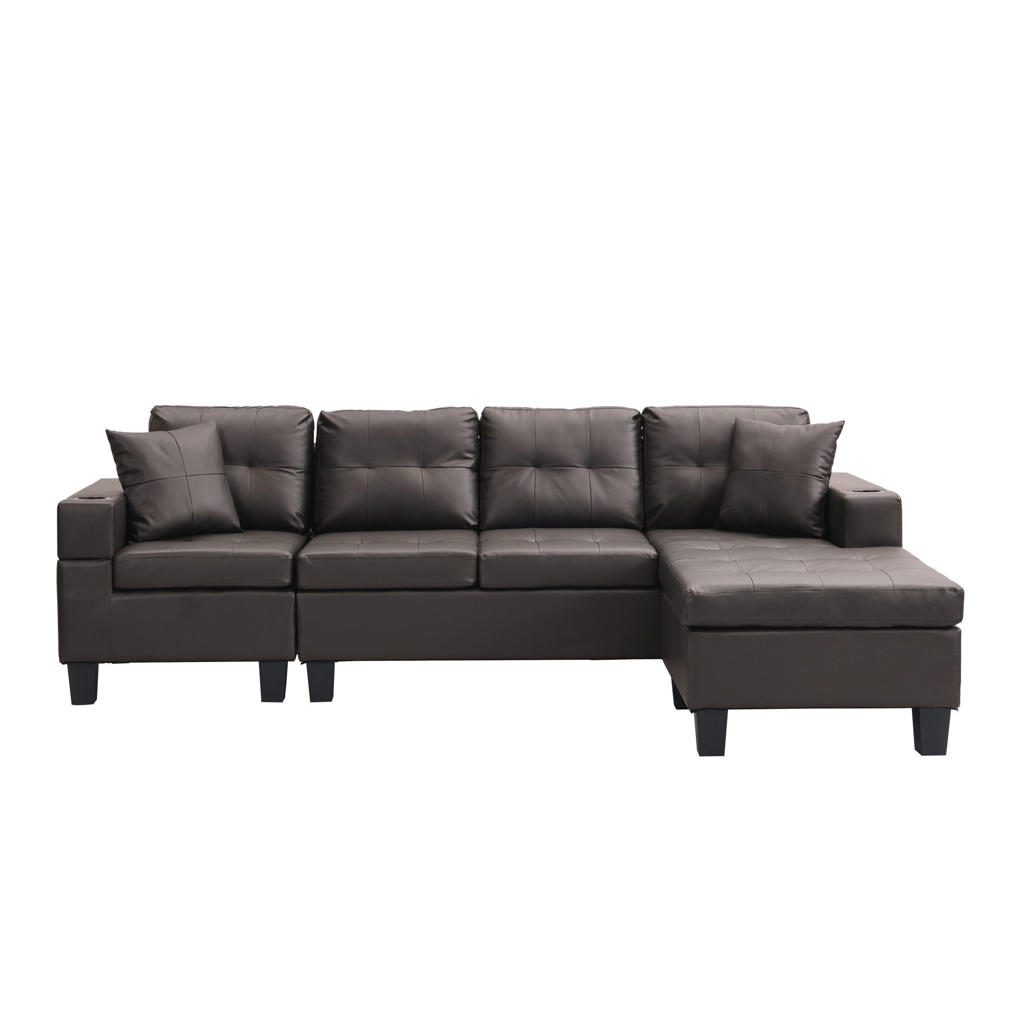 Modern Sectional Sofa Set With Chaise Lounge And Cup Holder