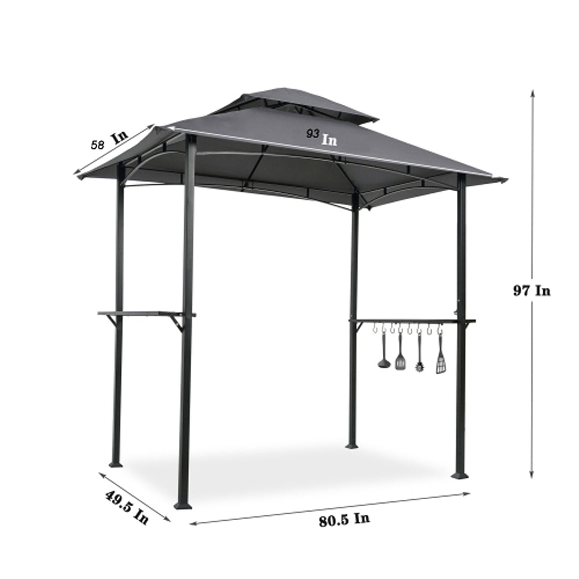 Outdoor Grill Gazebo With Double Tier Soft Top Canopy, Steel Frame, Bar Counters & Hook