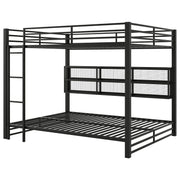 Queen Over Queen Bunk Bed With Storage Cabinets And LED Sturdy Frame, 6 Storage Units, Adjustable LED Lights - Black