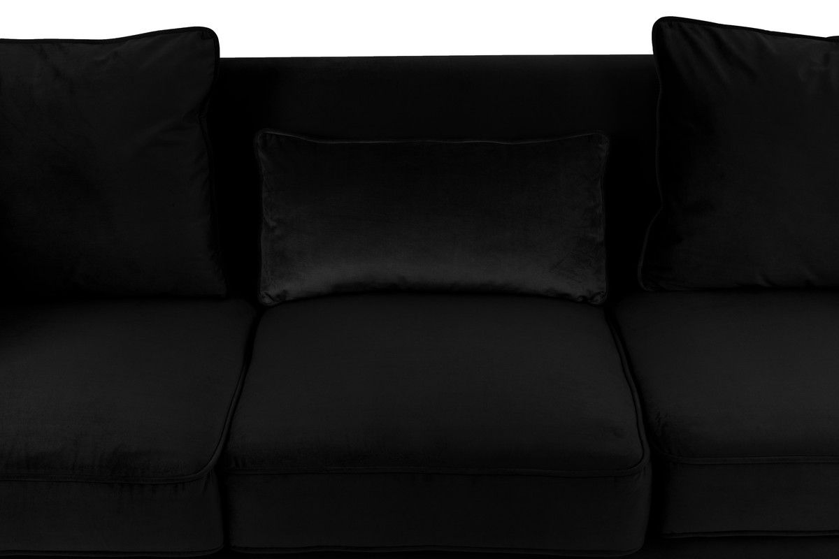 Bayberry 73"W Black Velvet Sofa with 3 Pillows