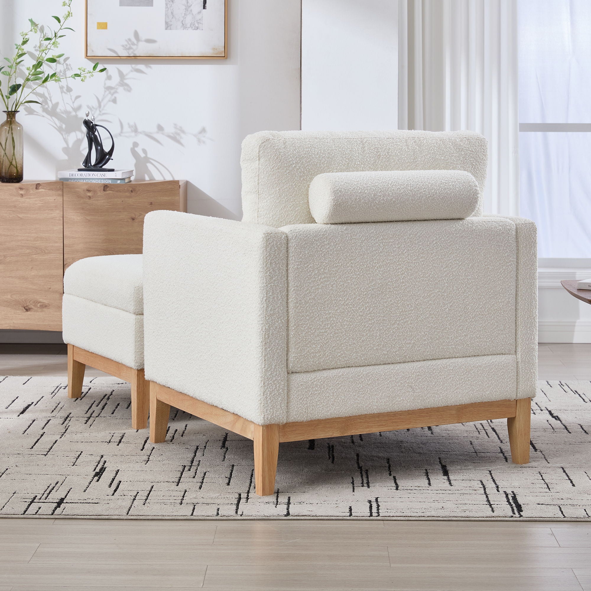 Oversized Swivel Barrel Accent Chair And Ottoman Set With Storage