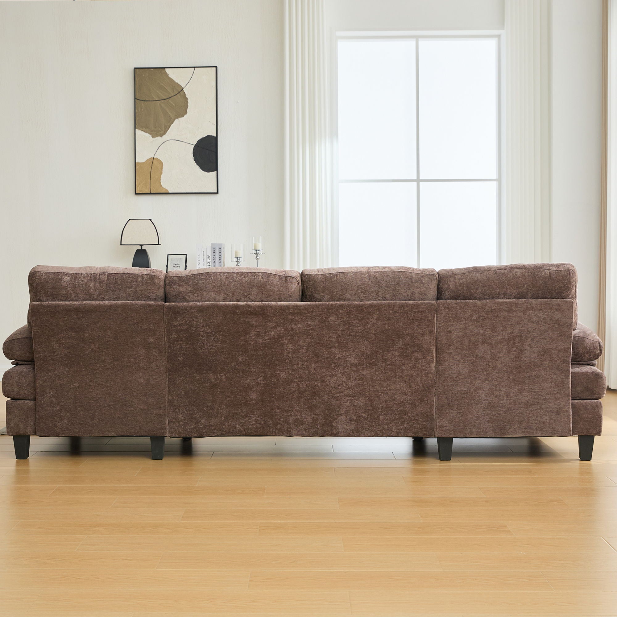 U-Shaped Sectional Sofa 103.5" Black Chenille Fabric Couch With Dual Chaise Lounges, Storage Pockets, Armrest Pillows