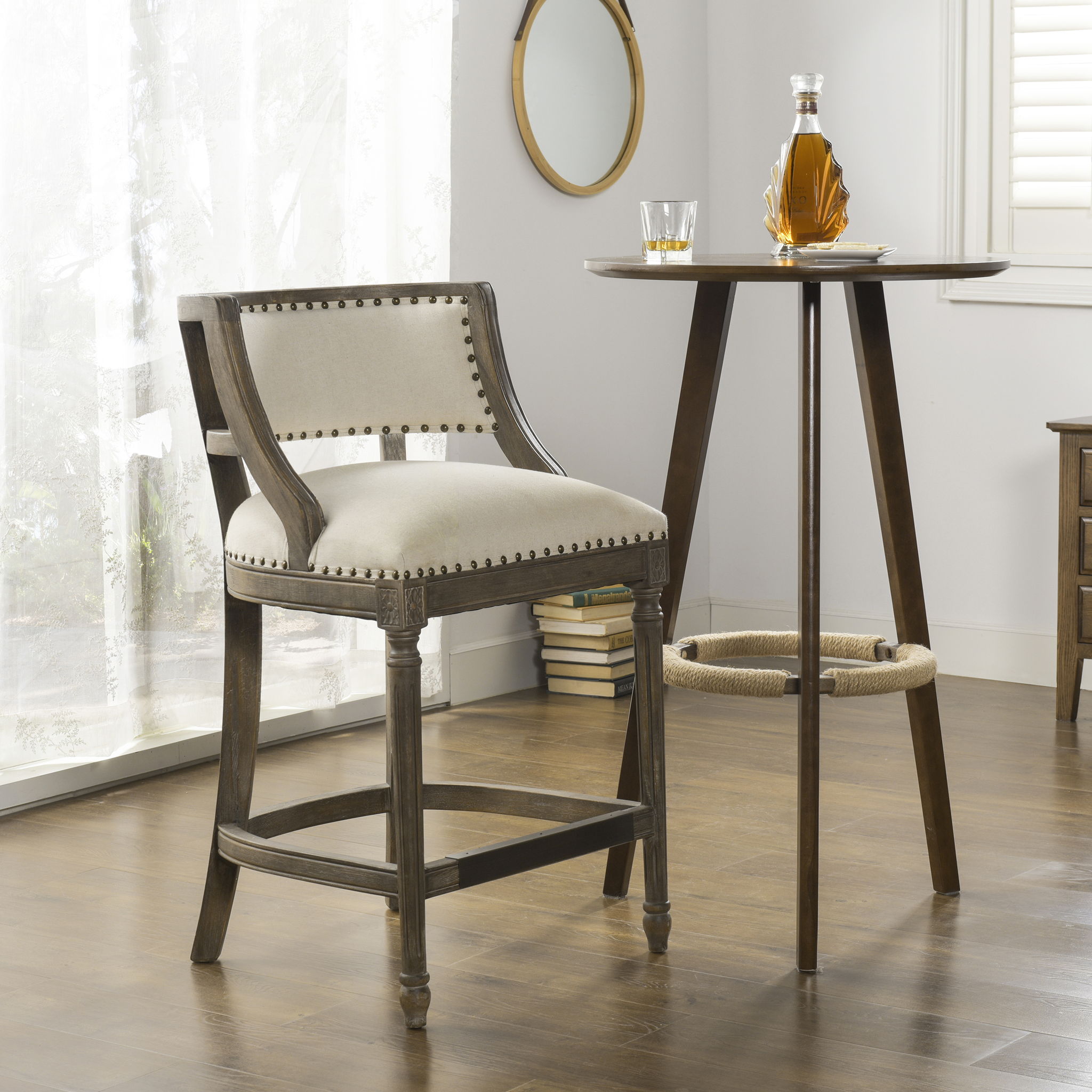 Paris - Farmhouse Counter Height Bar Stool With Backrest