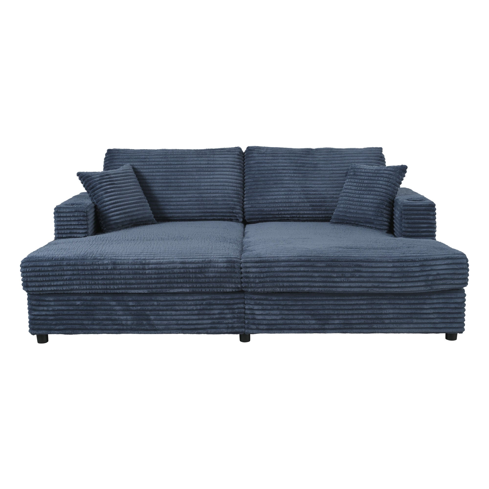 Oversized Loveseat Chaise With 2 USB Ports, 2 Cup Holders And 2 Throw Pillows