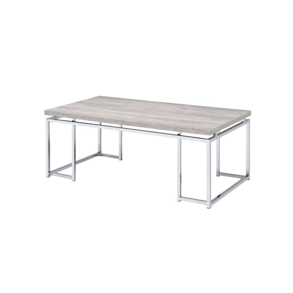 ACME Chafik - Coffee Table - Natural Oak & Chrome | Meri Furniture