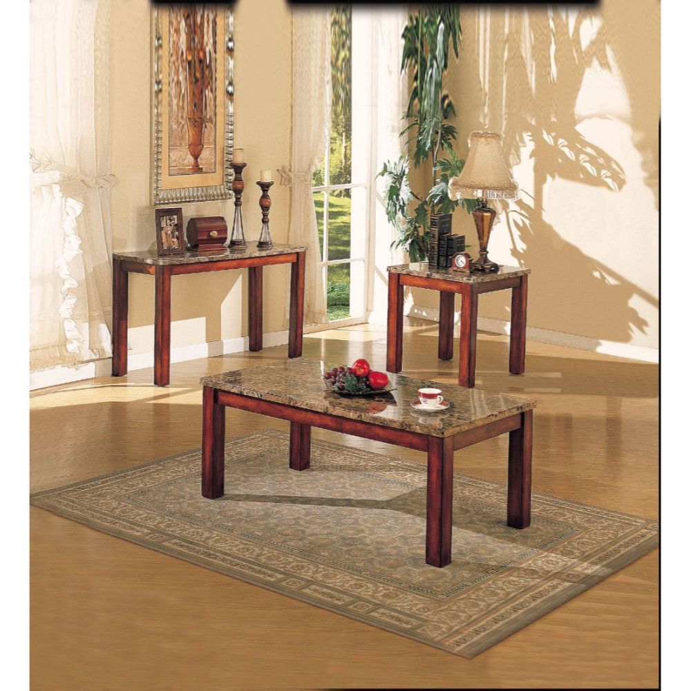 ACME Bologna - End Table - Brown Marble & Brown Cherry | Meri Furniture