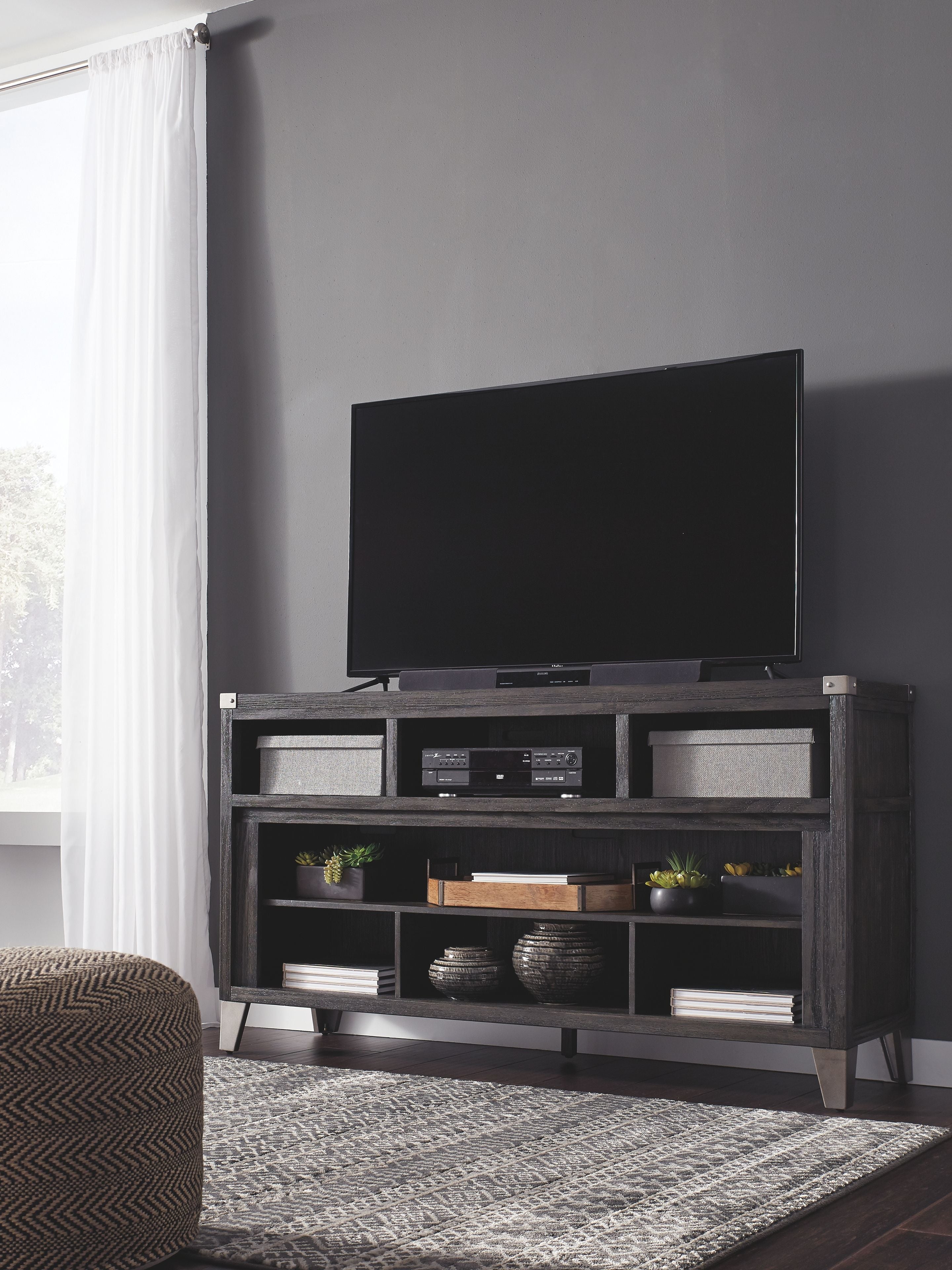 Signature Design by Ashley® Todoe - Gray - 2 Pc. - 65" TV Stand With Wide Fireplace Insert | Meri Furniture
