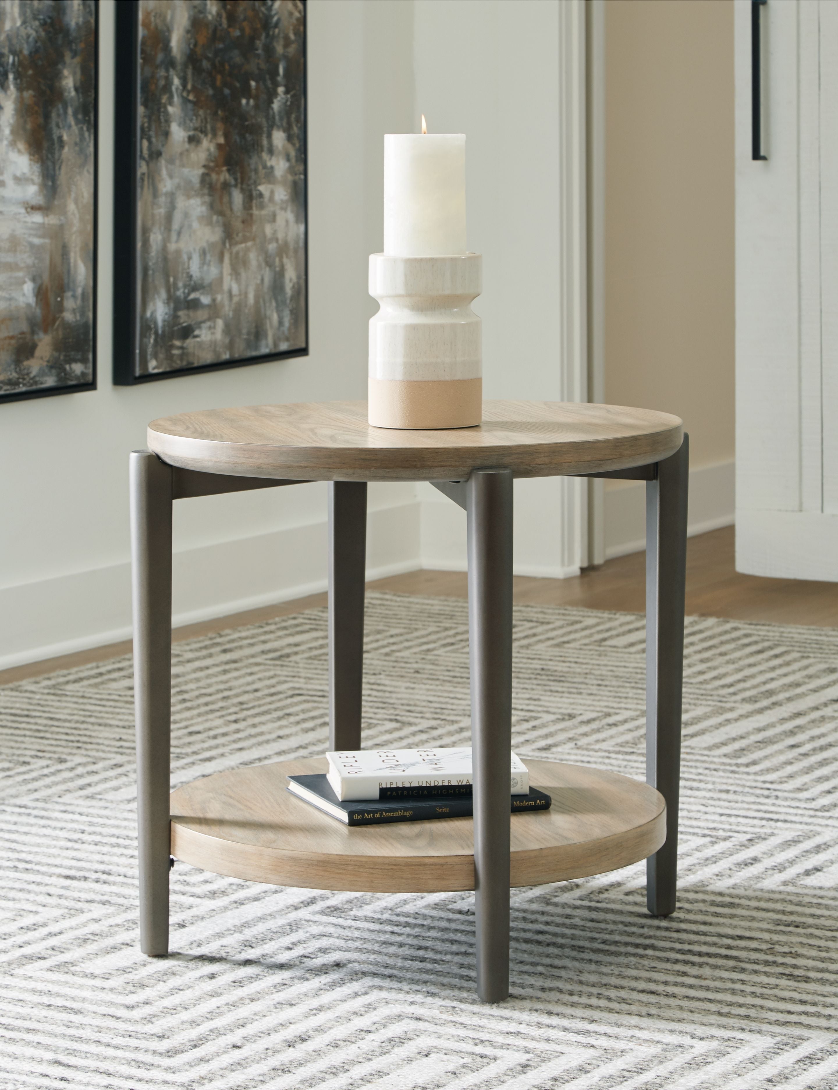 Signature Design by Ashley® Dyonton - Light Grayish Brown - Round End Table | Meri Furniture