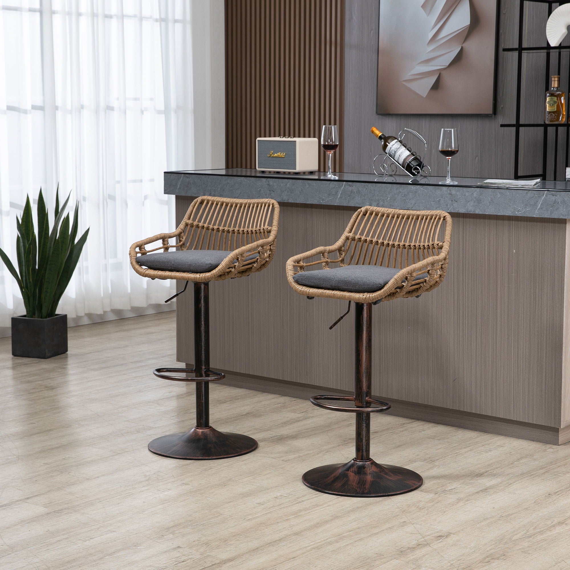Modern Swivel Bar Stools Adjustable Counter Chairs With Footrest (Set of 2)