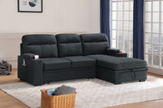 Kaden 94"W Black Fabric Sleeper Sectional Sofa Chaise with Storage Arms and Cupholder