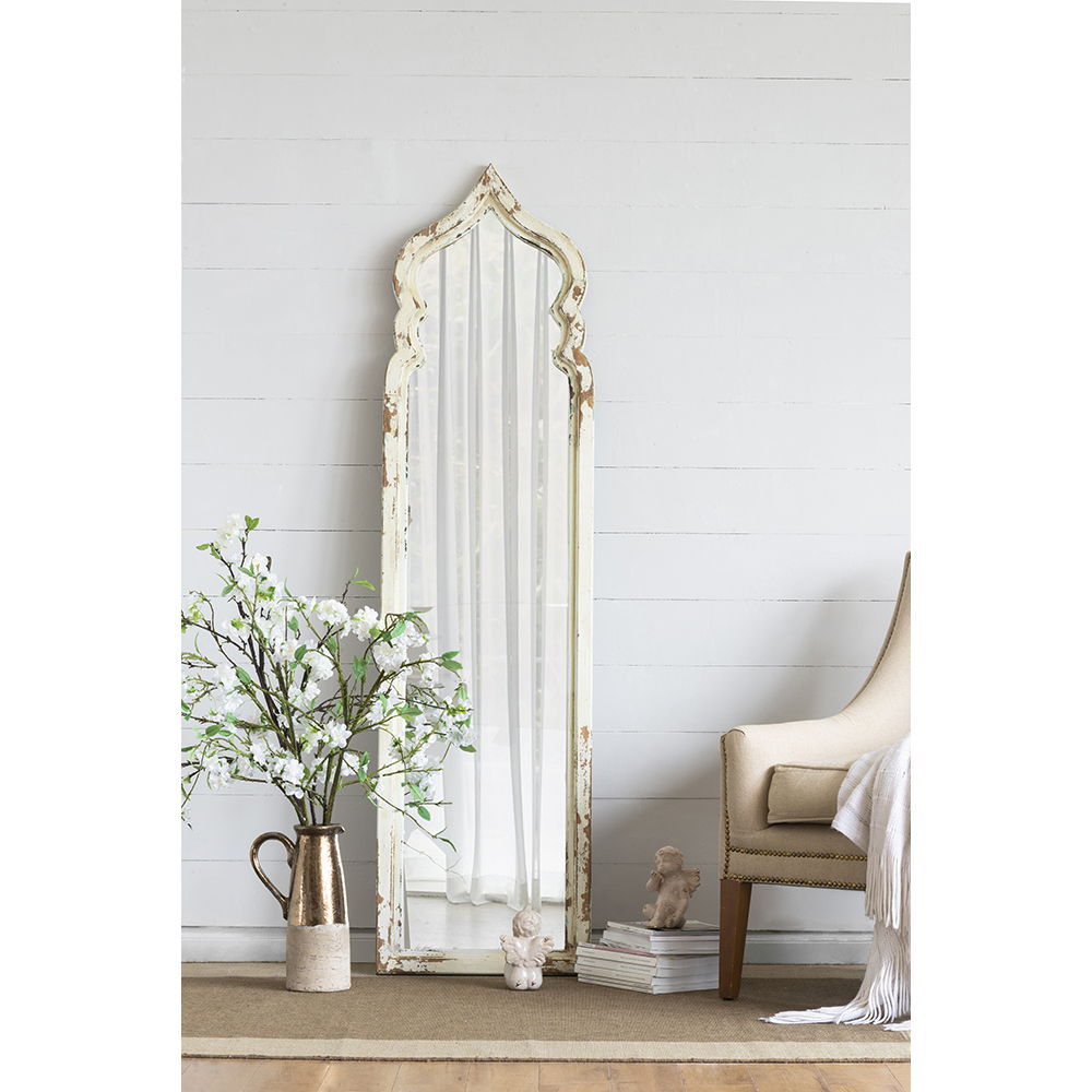 Oversized Full Length Floor Mirror, Vintage Shabby Chic Wooden Frame For Leaning, Bedroom, Living Room - White
