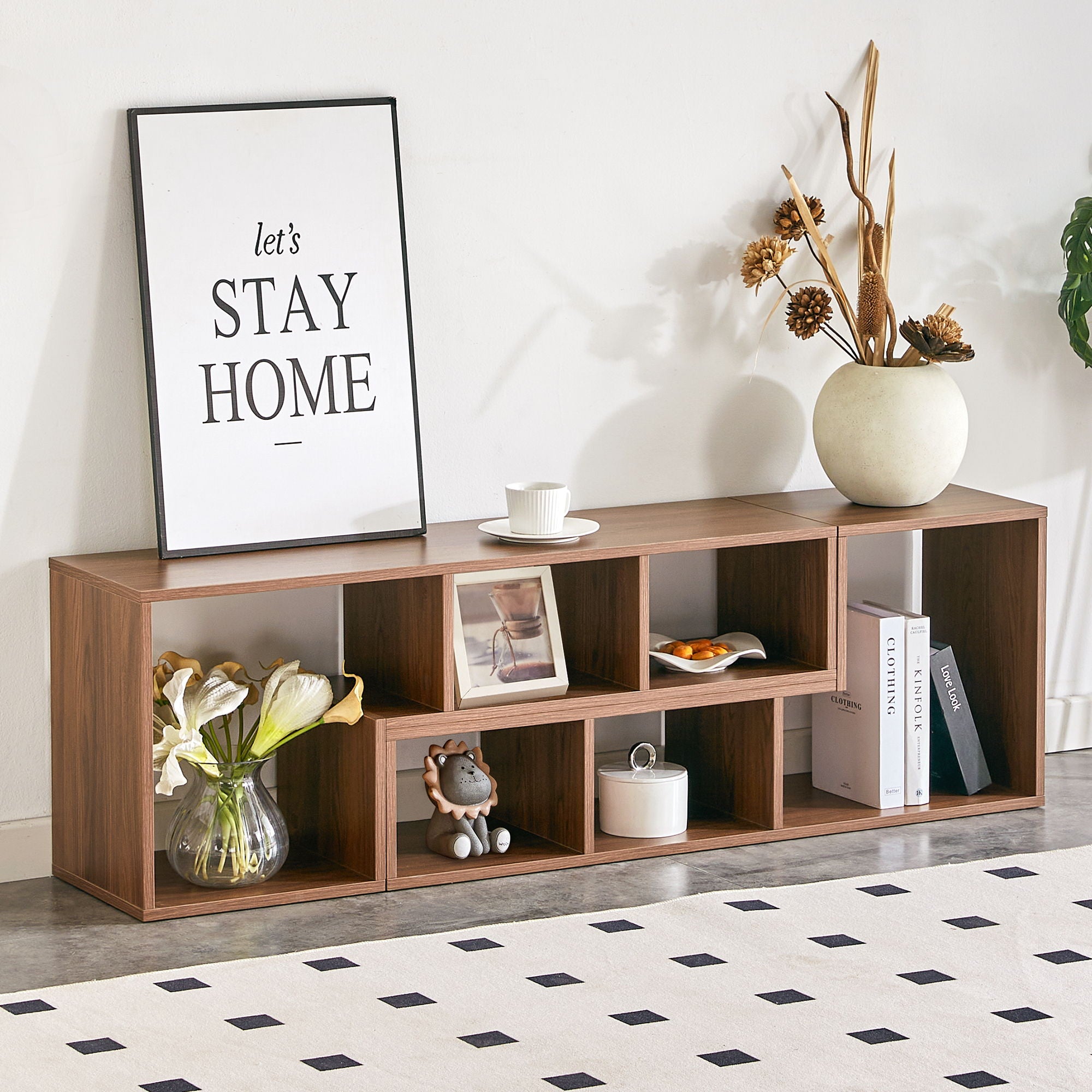 Minimalist Cube TV Stand With Adjustable Open Storage Shelves