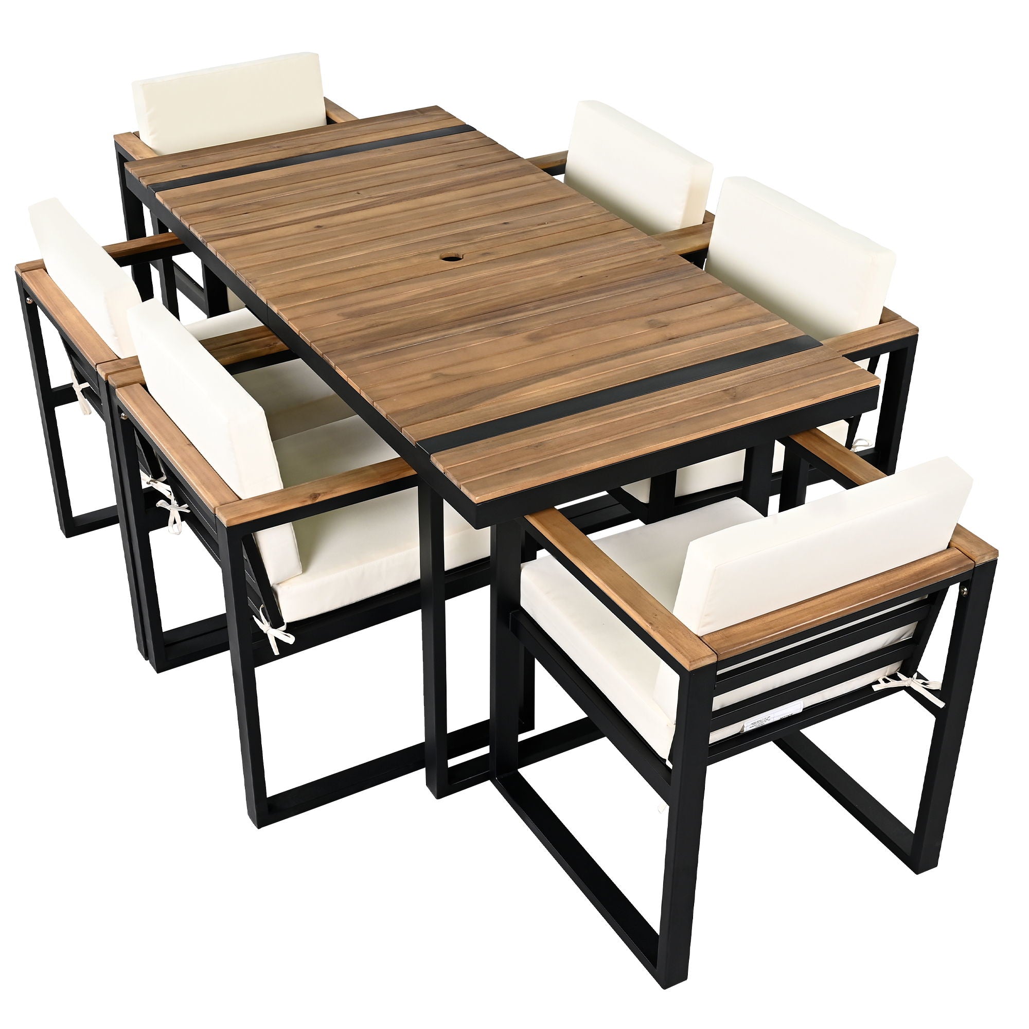 7 Pieces Outdoor Dining Set Patio Dining Table And Chair Set With And Removable Cushions For Patio