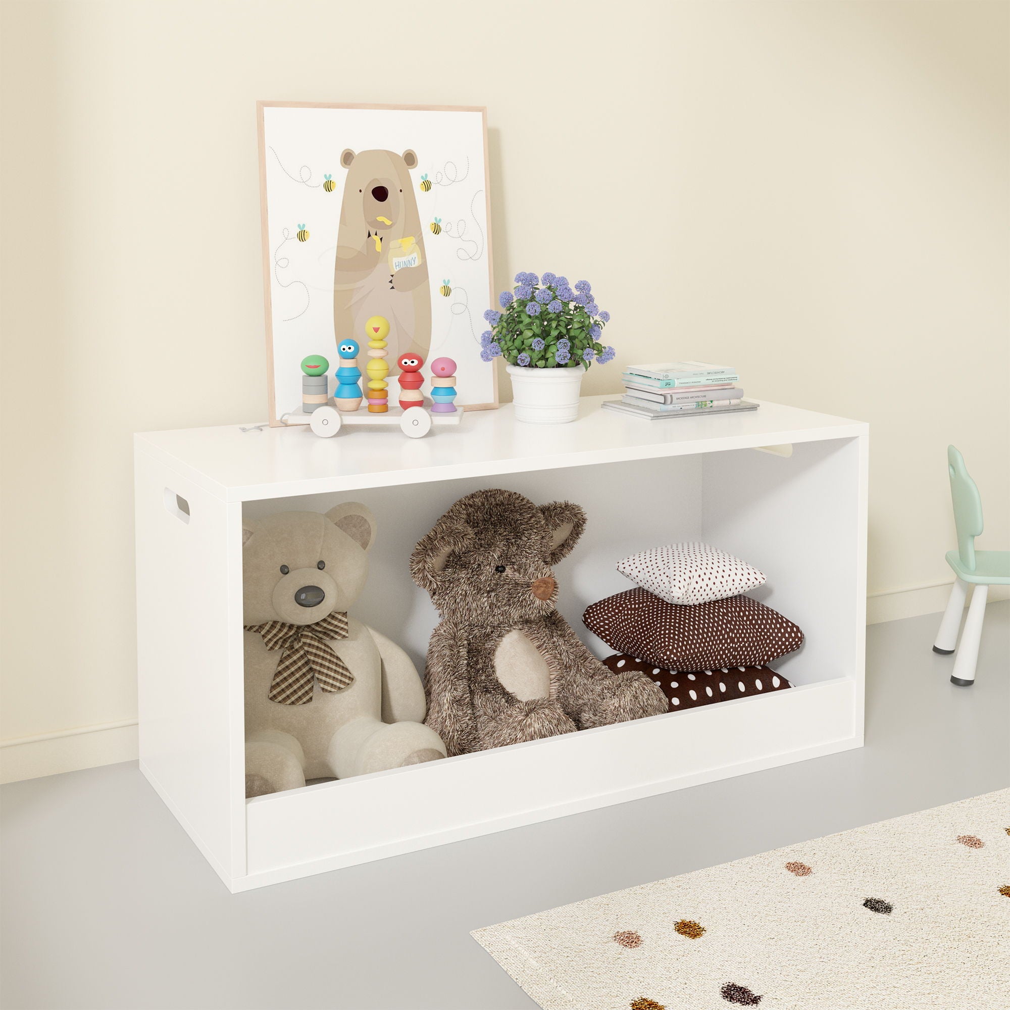 Open Toy Storage Box For Kids, Organizer Bin For Plush Toys, Books - White