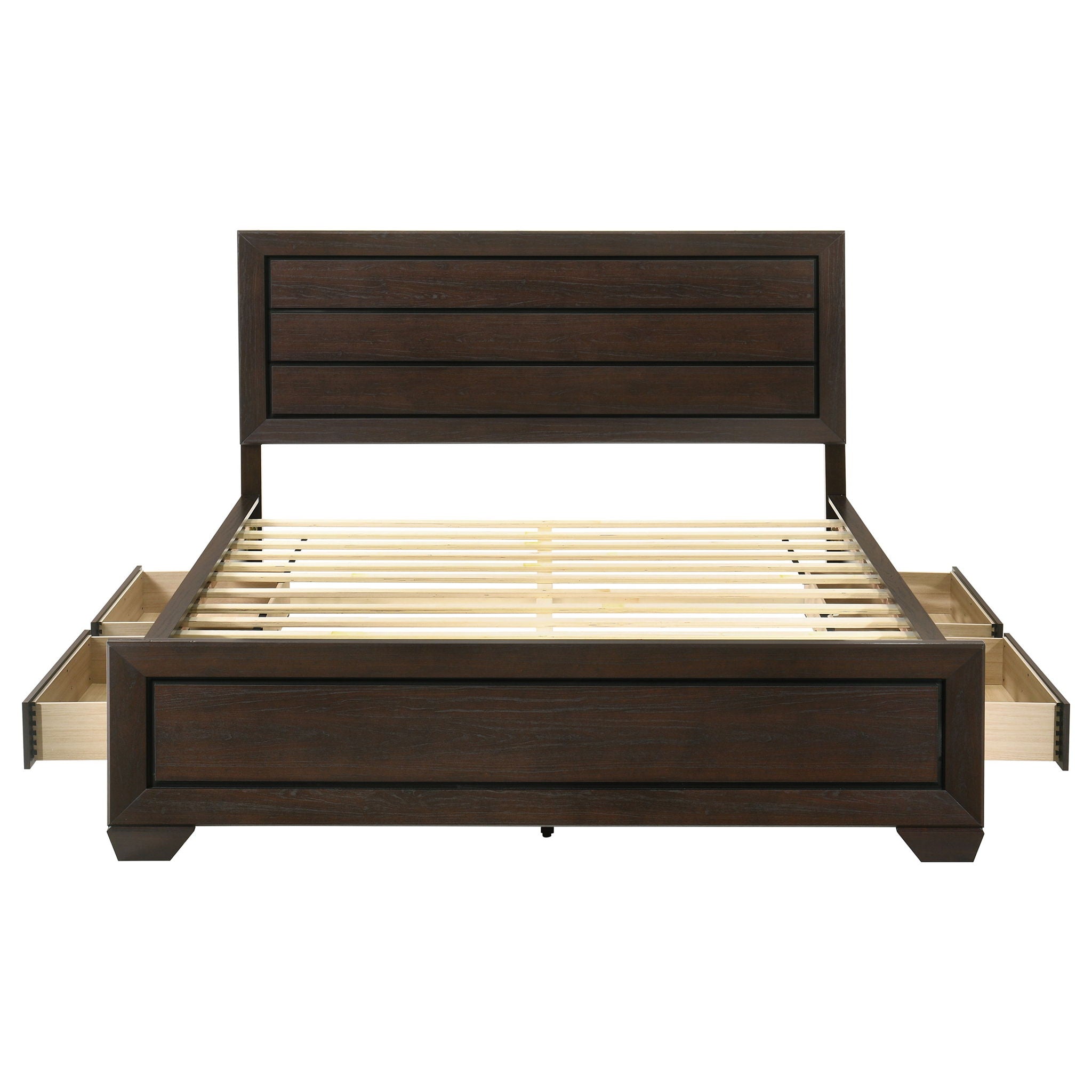 Kauffman - Queen Storage Panel Bed With Side Drawers - Dark Brown