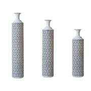 Modern Floor Vase Set Metal Vases With Geometric Pattern, 3 Piece Home Decor Set - White / Black