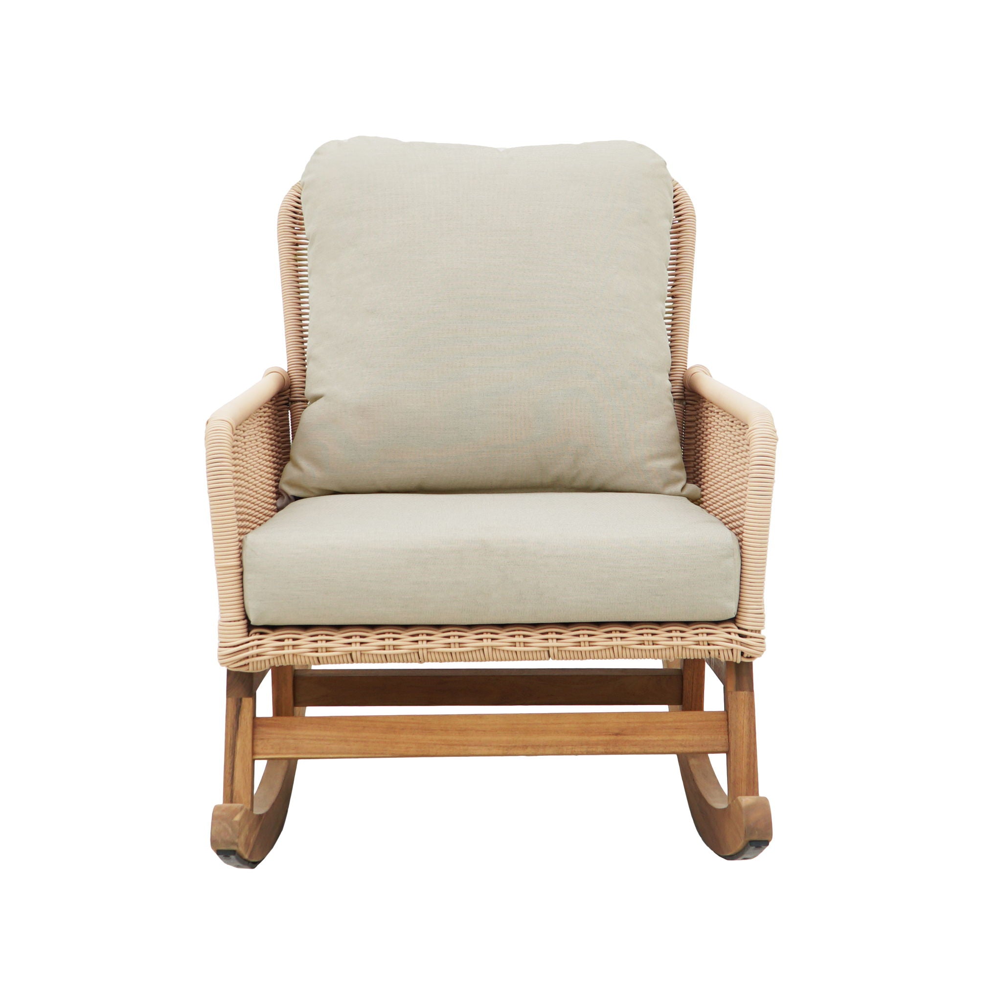 Contemporary Minimalist Wicker Rocking Chair With Soft Cushions And Durable Wooden Frame