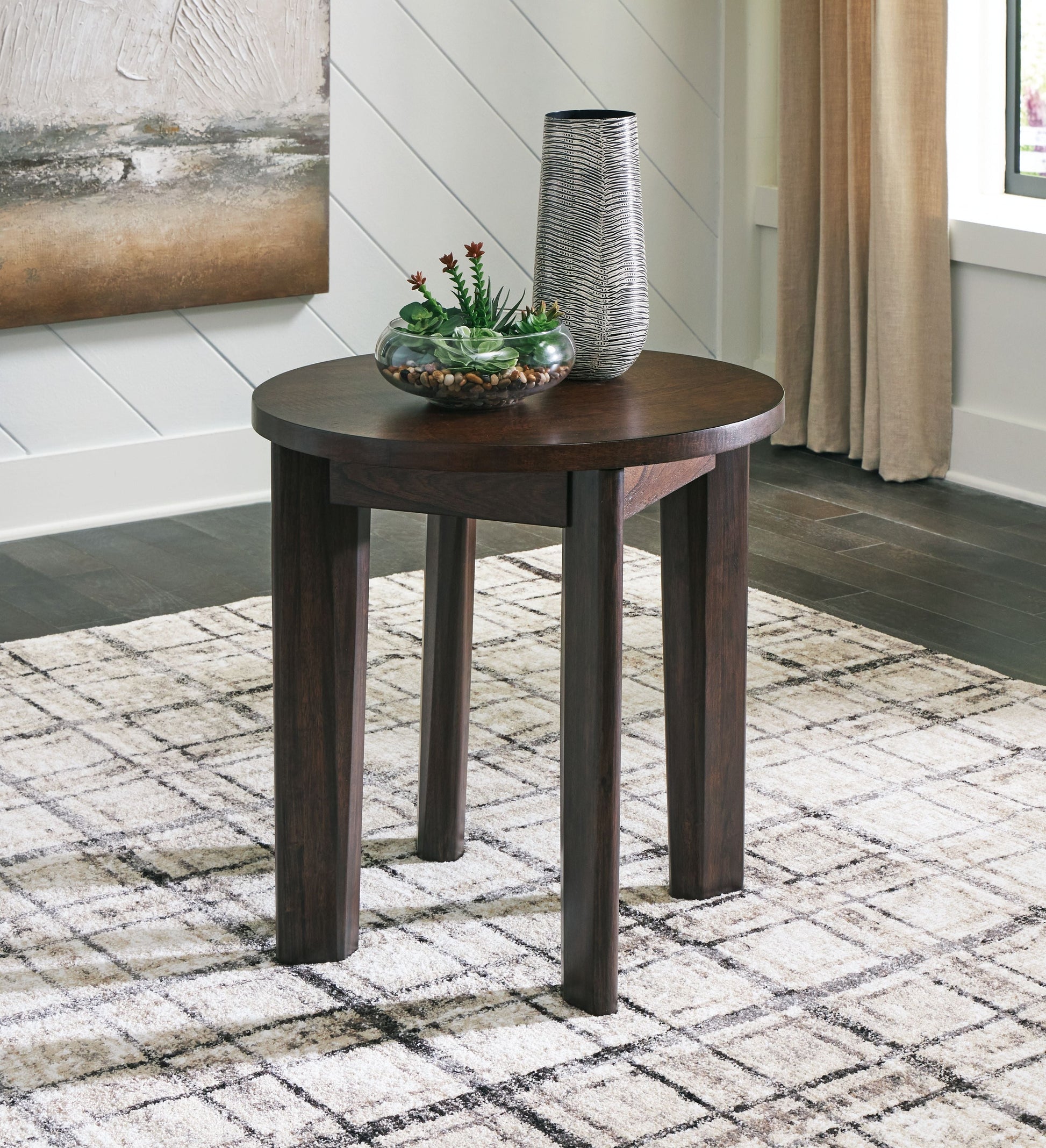 Signature Design by Ashley® Korestone 2 - Dark Brown - Round End Table | Meri Furniture