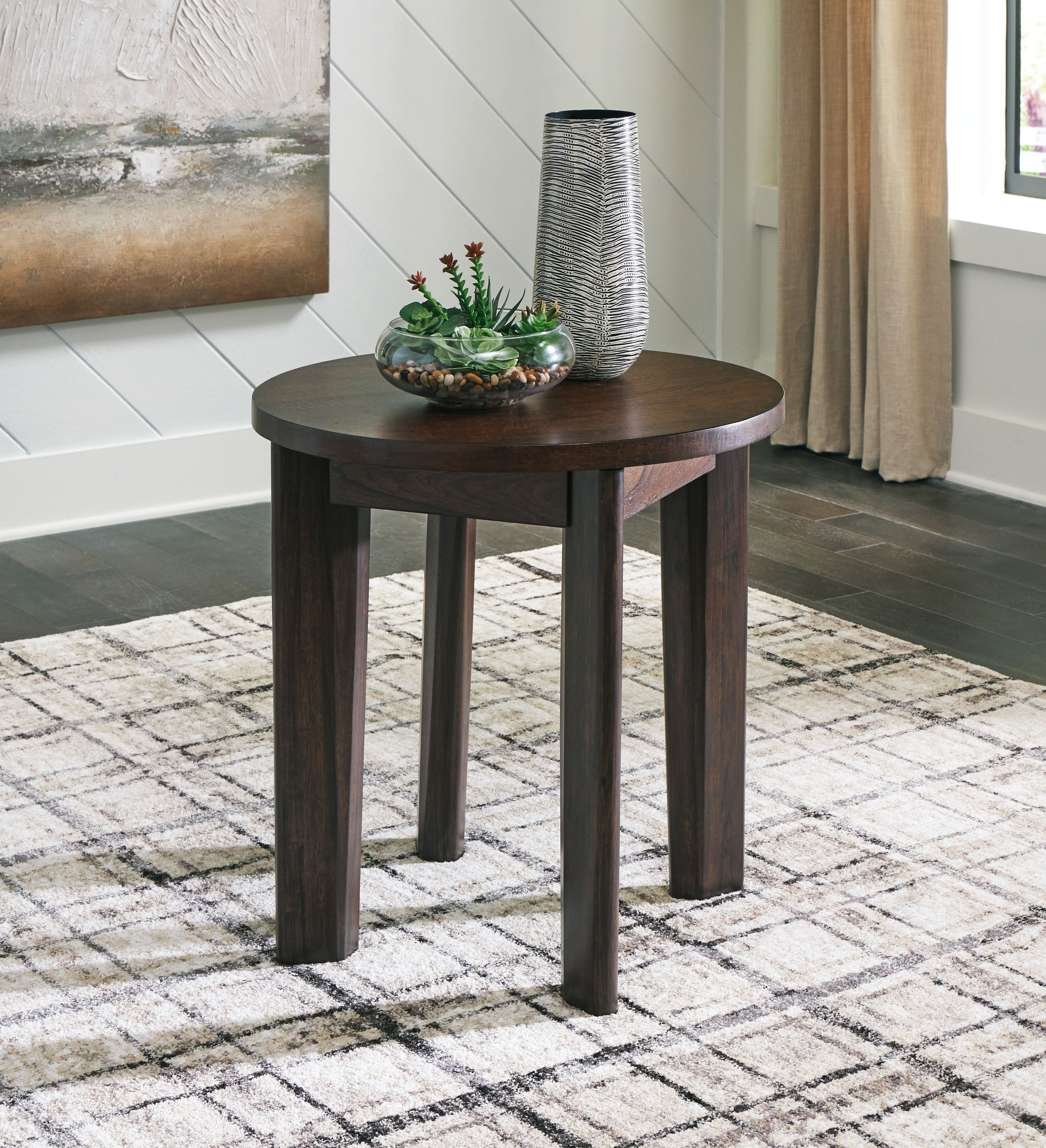 Signature Design by Ashley® Korestone 2 - Dark Brown - Round End Table | Meri Furniture