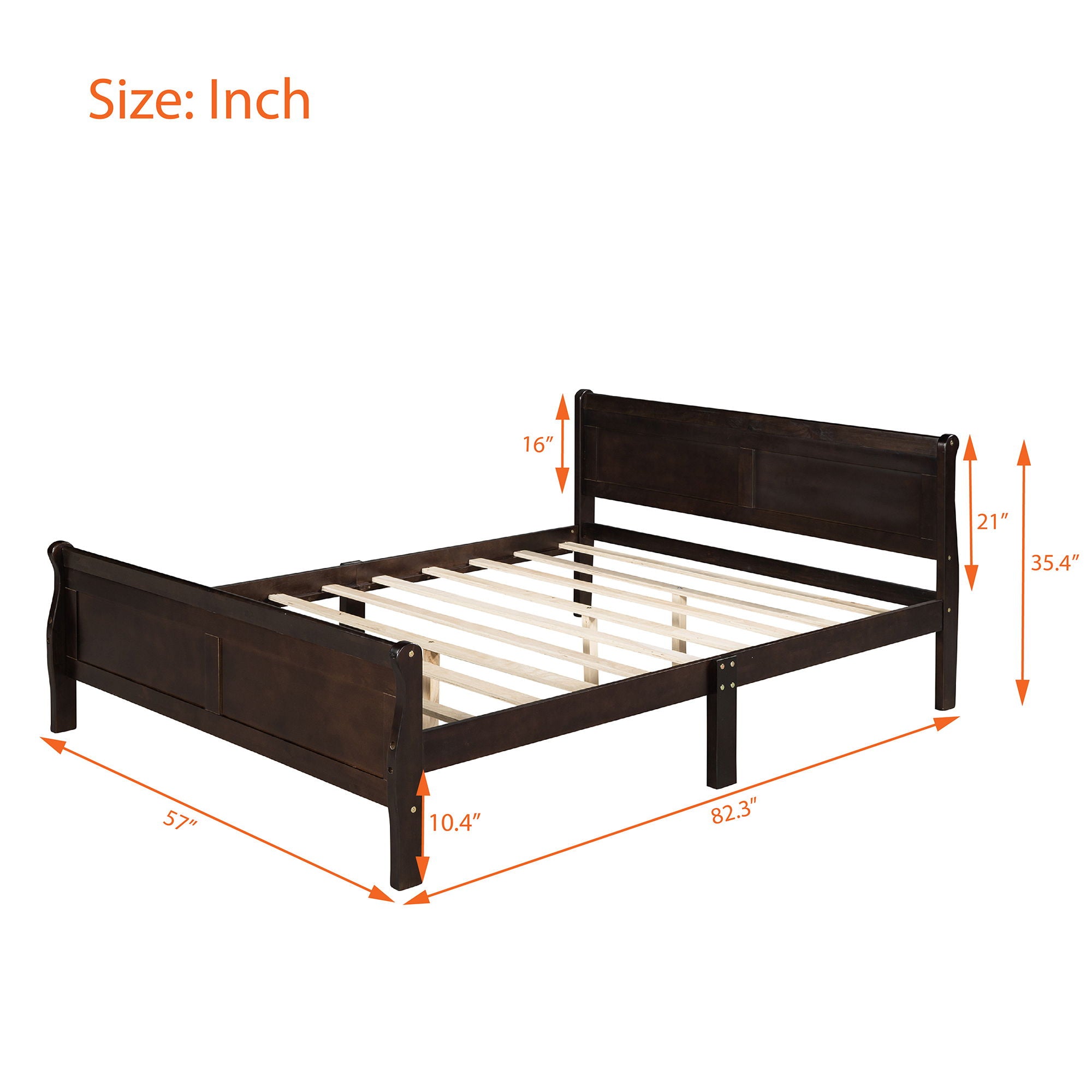 Platform Bed Frame Mattress Foundation Sleigh Bed With Headboard / Footboard / Wood Slat Suppor