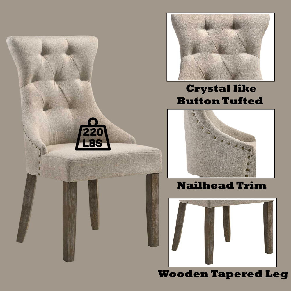 Gabrian - Side Chair Set of 2) - Two-Tone Beige Fabric & Reclaimed Gray