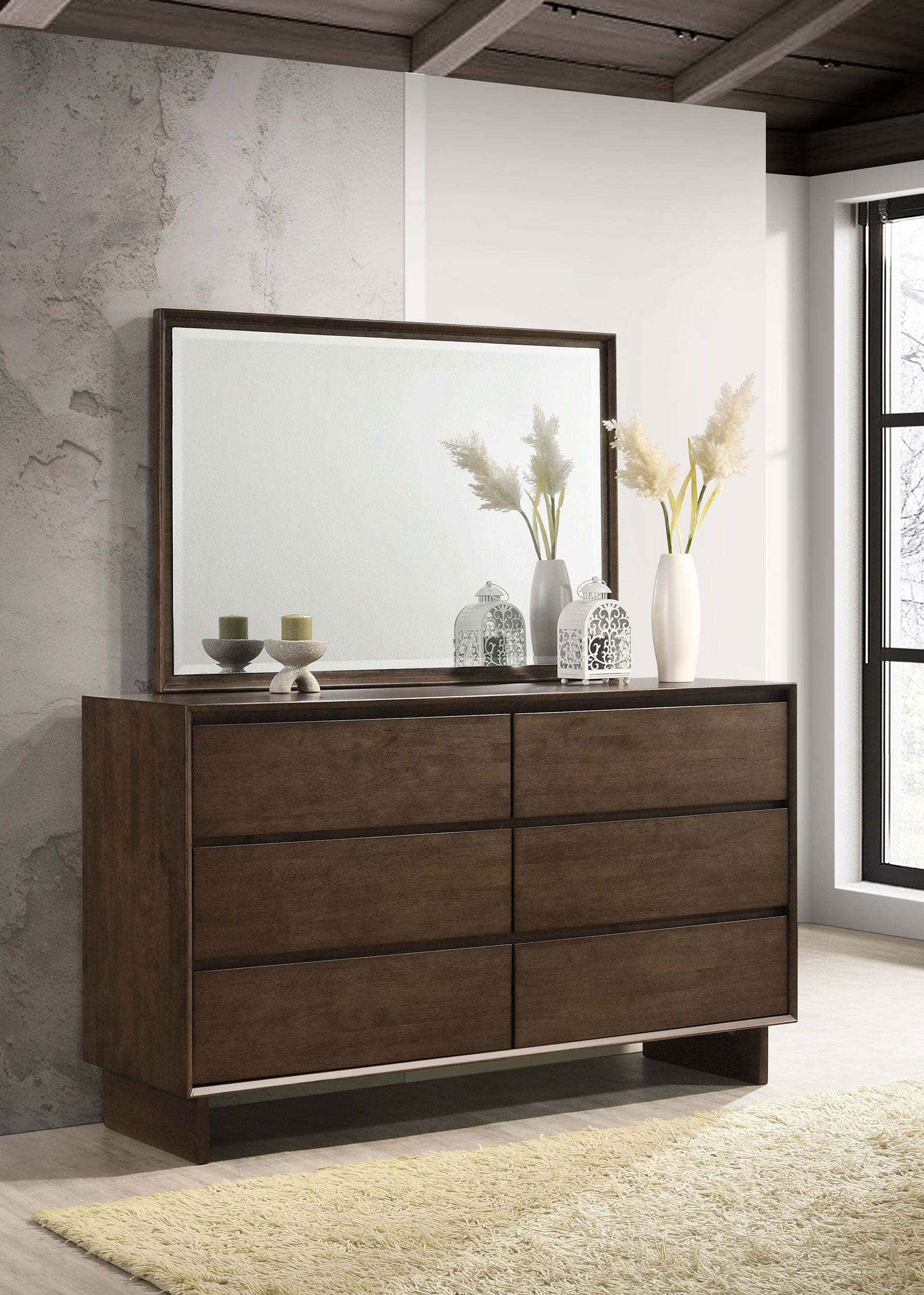 Coaster Fine Furniture Glenwood - 6-Drawer Dresser And Mirror - Warm Brown | Meri Furniture