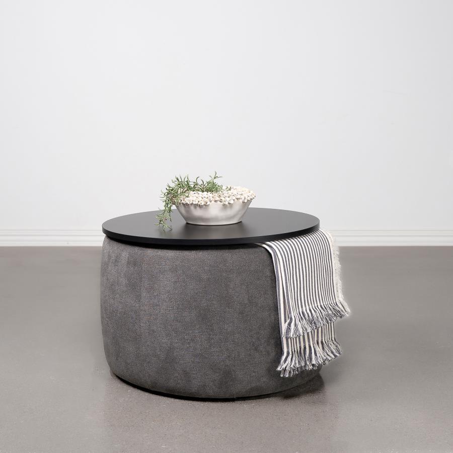 Coaster Fine Furniture Tesoro - Round Upholstered Lift Top Storage Ottoman - Gray | Meri Furniture