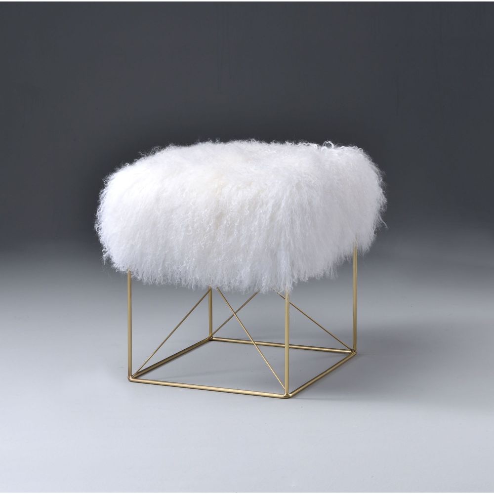 ACME Bagley - Ottoman - Wool & Gold Brass | Meri Furniture