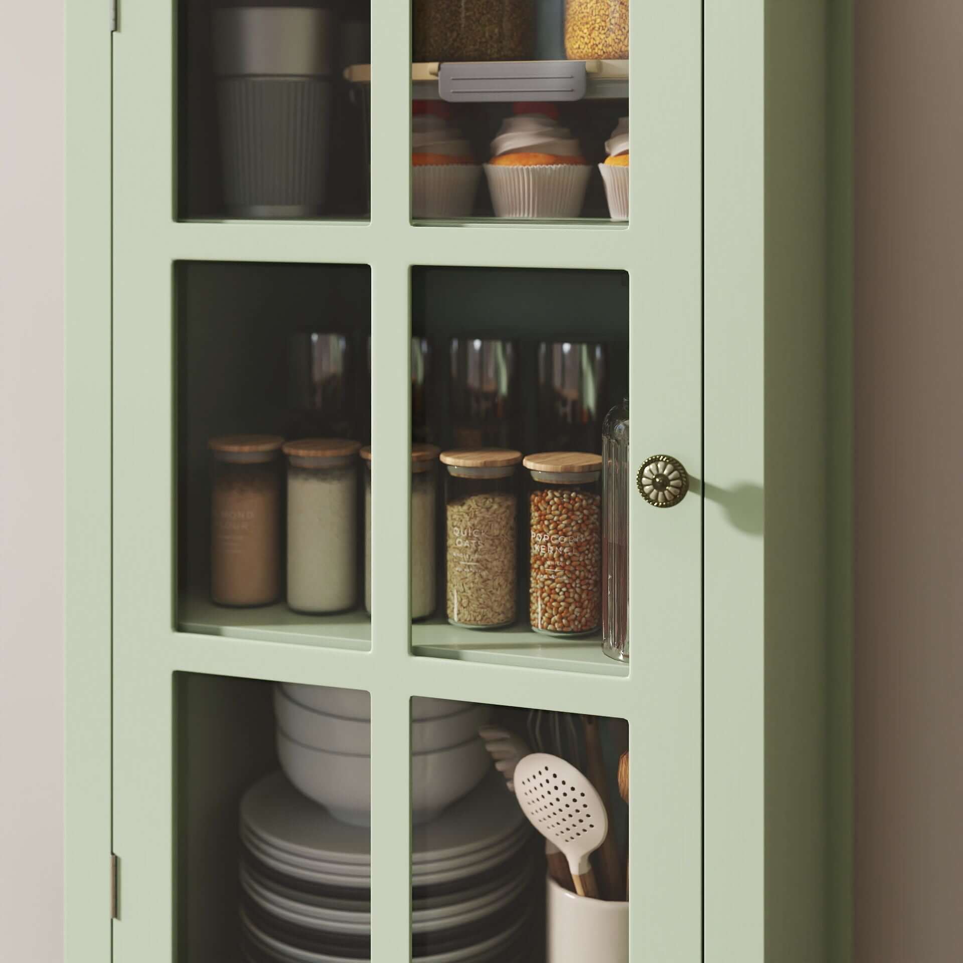 Minimalism Buffet Cabinet With Glass Doors And Double Drawer