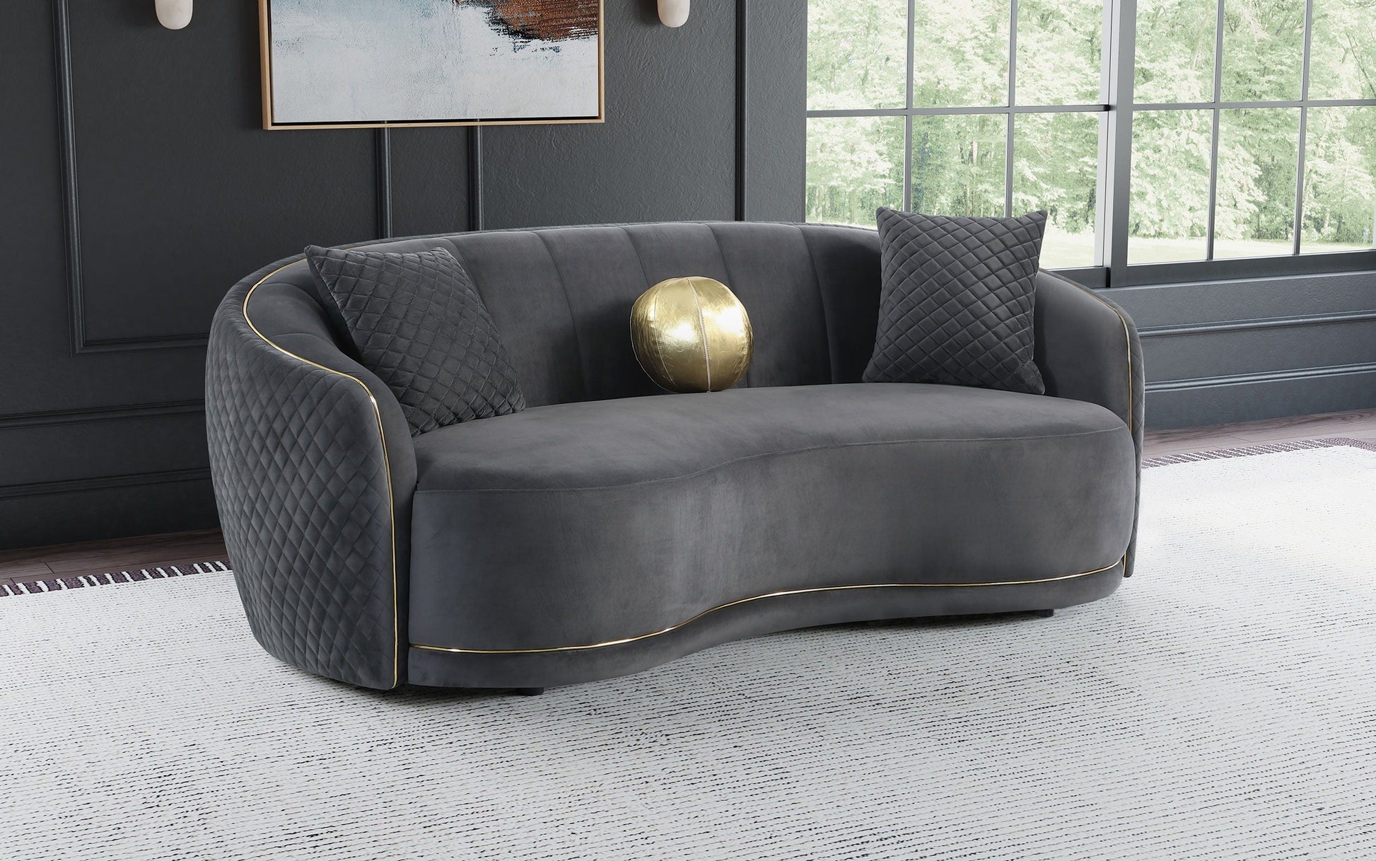 Coaster Fine Furniture Brookside - Velvet Upholstered Curved Sofa - Dark Gray | Meri Furniture