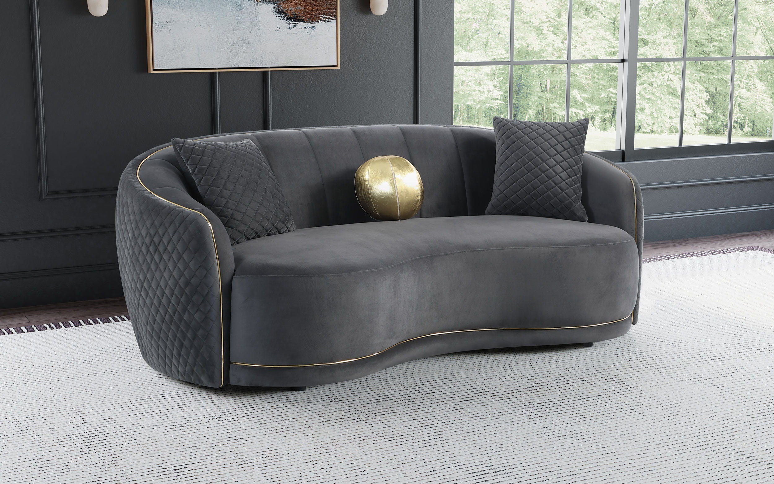 Coaster Fine Furniture Brookside - Velvet Upholstered Curved Sofa - Dark Gray | Meri Furniture