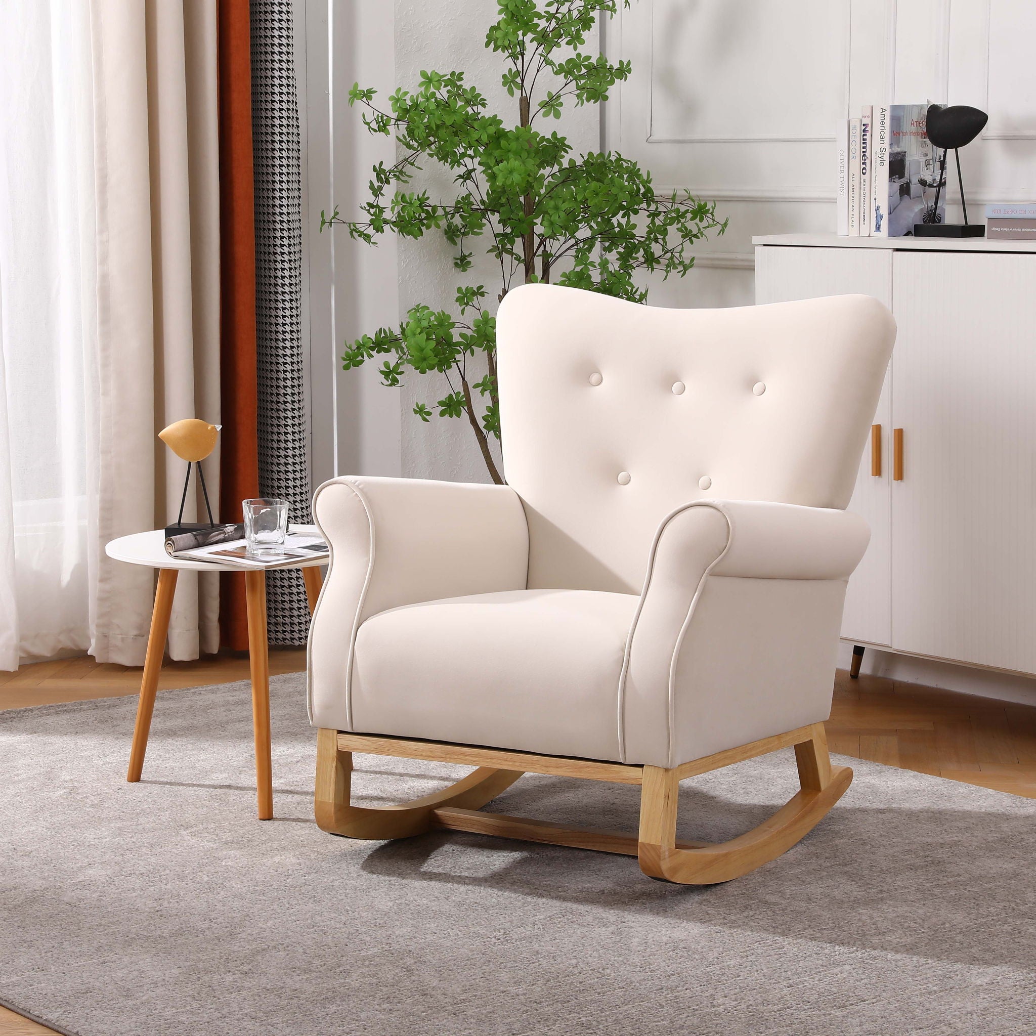 Modern Rocking Chair, Upholstered Accent Chair For Nursery, Small Contemporary Rocke