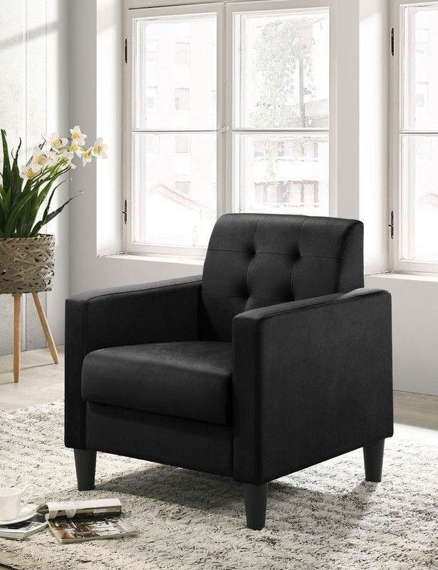 Hale 27.5"W Black Velvet Accent Armchair with Tufting