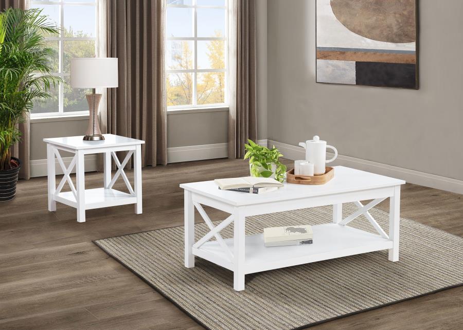 Skyview - Square Pine Wood Side End Table With Shelf - White